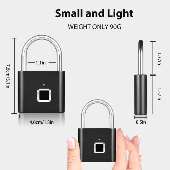 IFOLAINA Fingerprint Padlock Smart Touch Lock Metal Waterproof IP65 Anti-Theft Intelligent Keyless for Gym Locker Travel Luggage Gold School Locker Lock Suitcase Backpack 