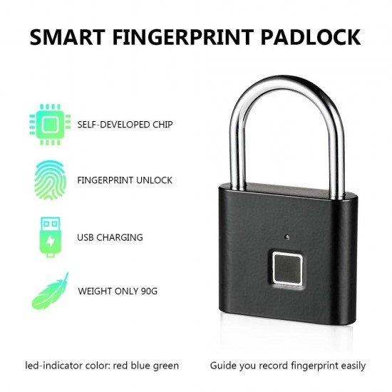 sLIFE Smart Fingerprint Padlock Biometric Keyless Anti-Theft Waterproof IP65 Padlock, Suitable for Door, Wardrobe,Cabinet, Backpack, Cargo, Bike, Luggage